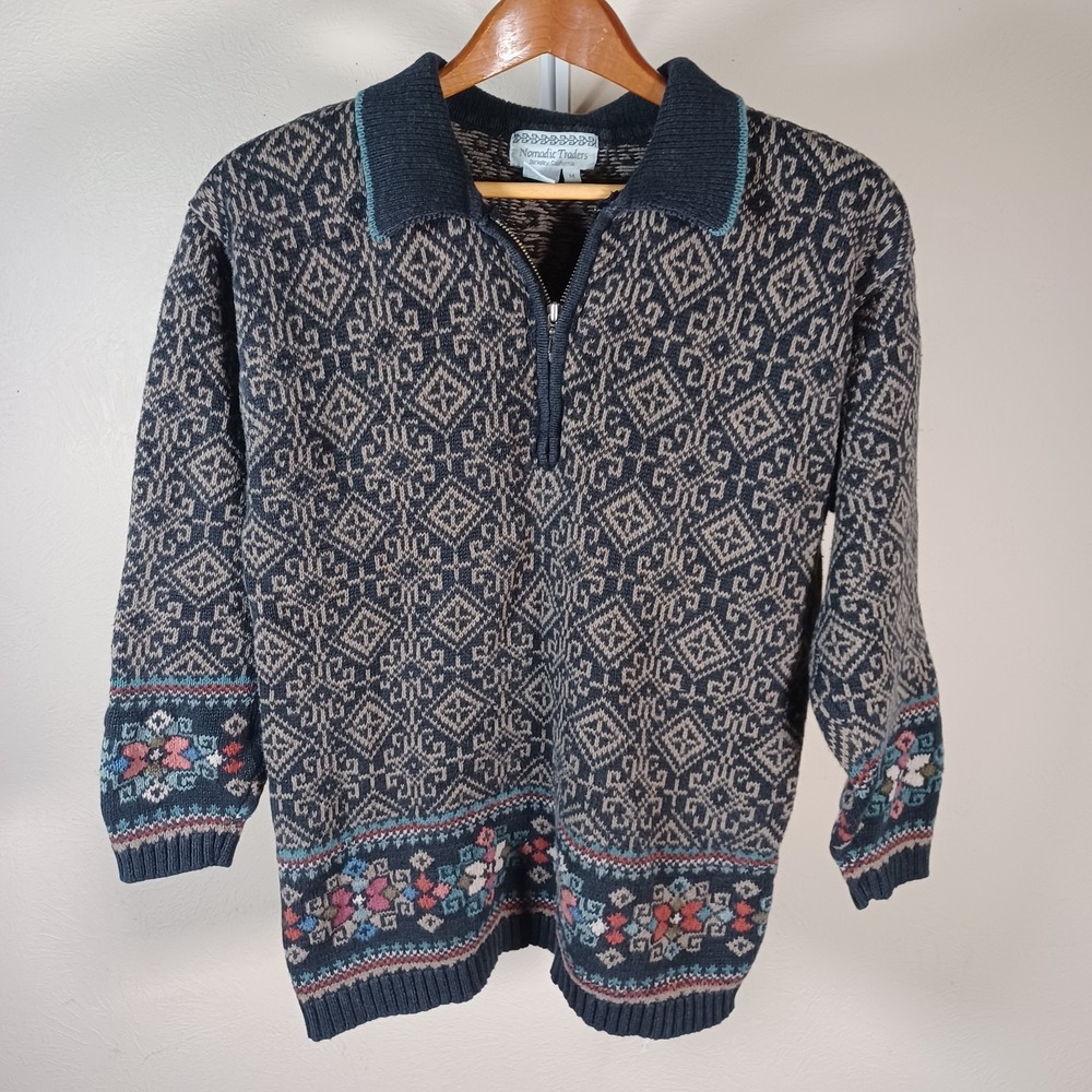 Nomadic Traders‎ Vintage Nordic Quarter Zip Cabin Cottage Core Sweater Medium